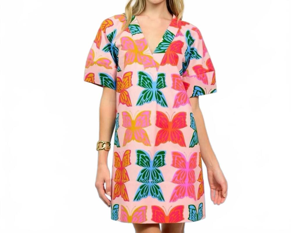 NEW UNCLE FRANK flutter shift mini dress in pink